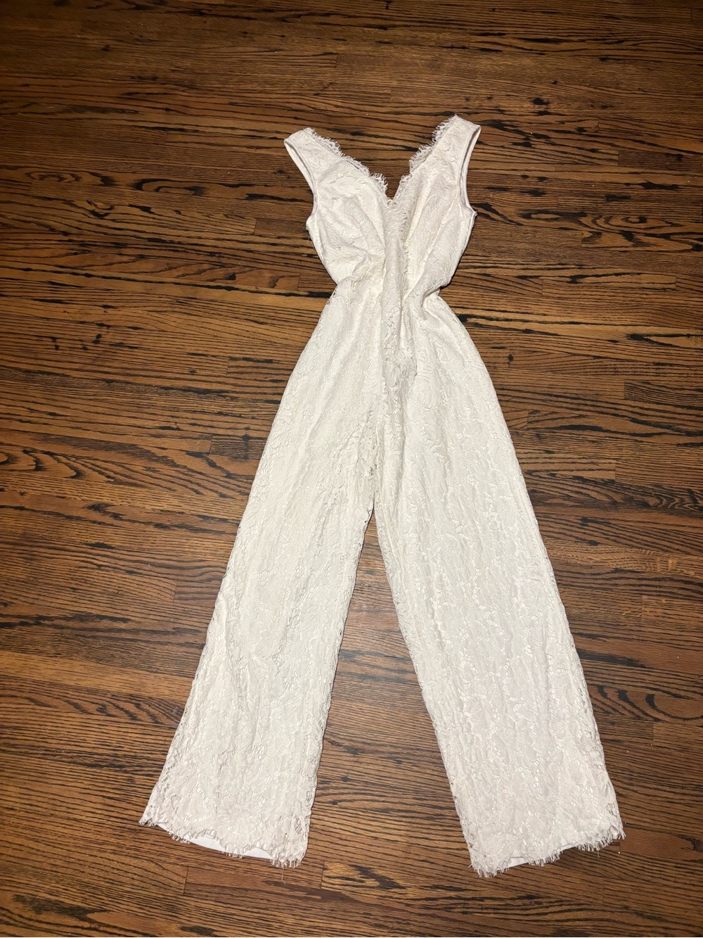 Lulu's Ivory Lace V-Neck Jumpsuit